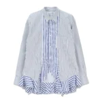CONTRAST STRIPE SHIRT WITH FRILL HEM